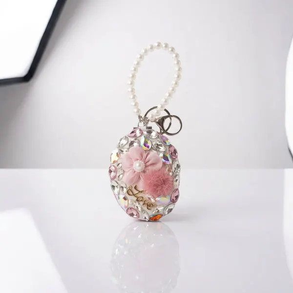 Espejo Colgante con Perlas y Pedrería Love
