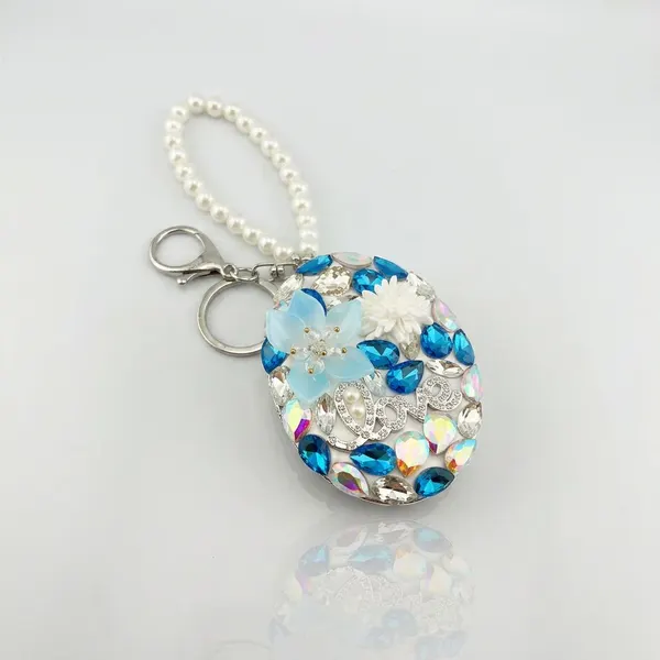 Espejo Charm Llavero Oval Pedreria Love Decorativo Bolsa Mujer