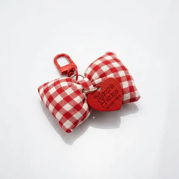 Charm Llavero Tela Cuadros Vichy con Medallon Corazon Mujer