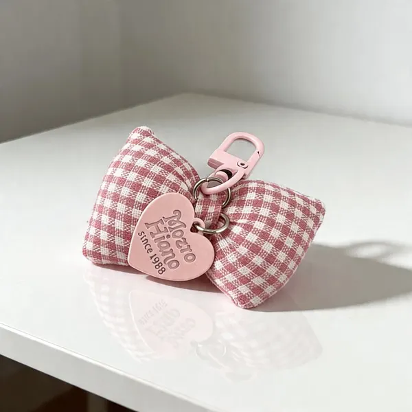 Charm Llavero Tela Cuadros Vichy con Medallon Corazon Mujer