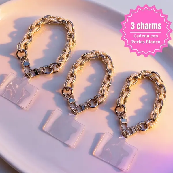 Pack 3 Charm Cadena con Perlas Blanco