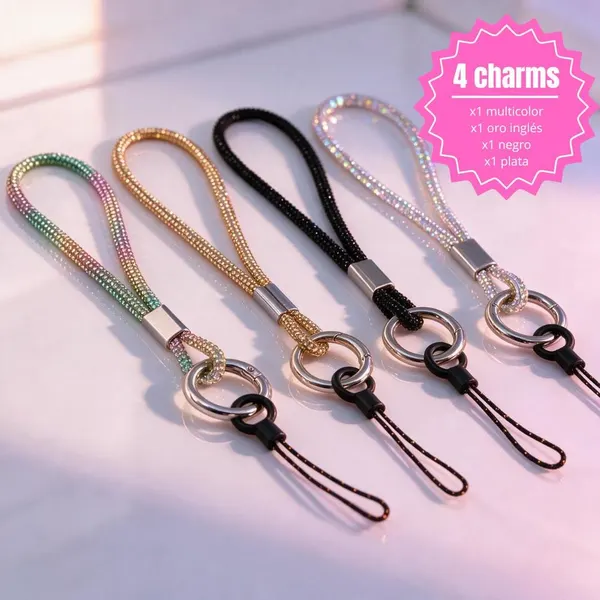Pack Charm Strap Piedras Durazno + Plata + Multicolor + Negro