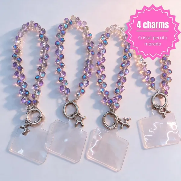 Pack 4 Charm Cristal Perrito Morado
