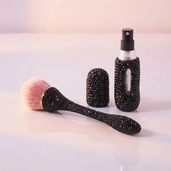 Pack Brocha Brillos Negro + Perfumero Mini Negro