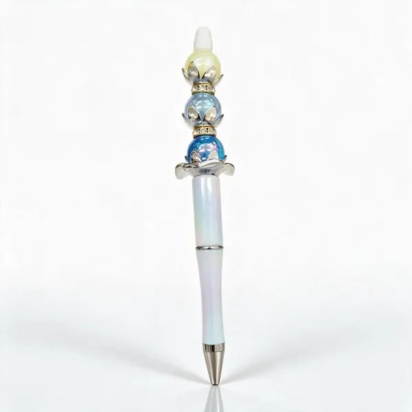 Pluma Tornasol Claro con Cuentas