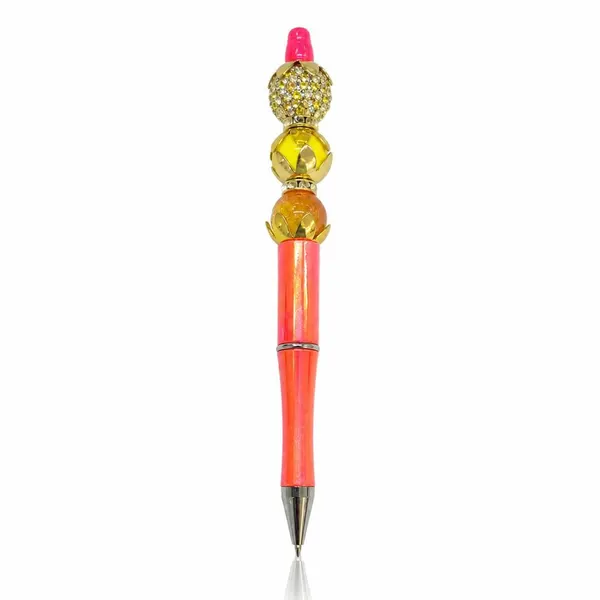 Pluma Tornasol Naranja Con Cuentas