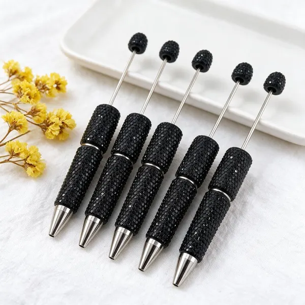 Pack de 5 Plumas con Cristales Negros