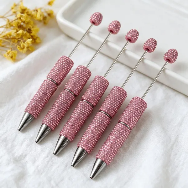 Pack de 5 Plumas con Cristales Rosa